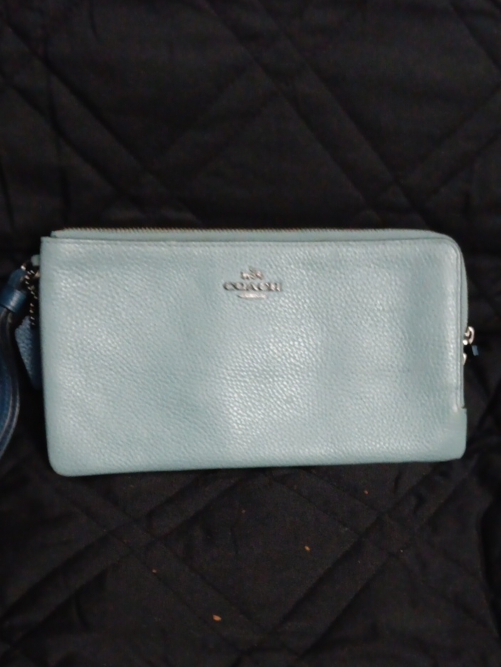 Coach Pebbled Leather Wristlet Clutch in Pale Blue